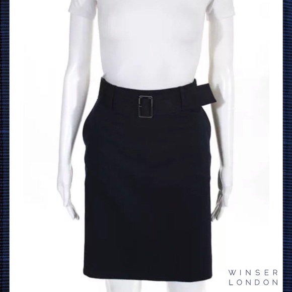 WINSER LONDON Midnight Blue Belted Pencil Skirt - Picture 1 of 4